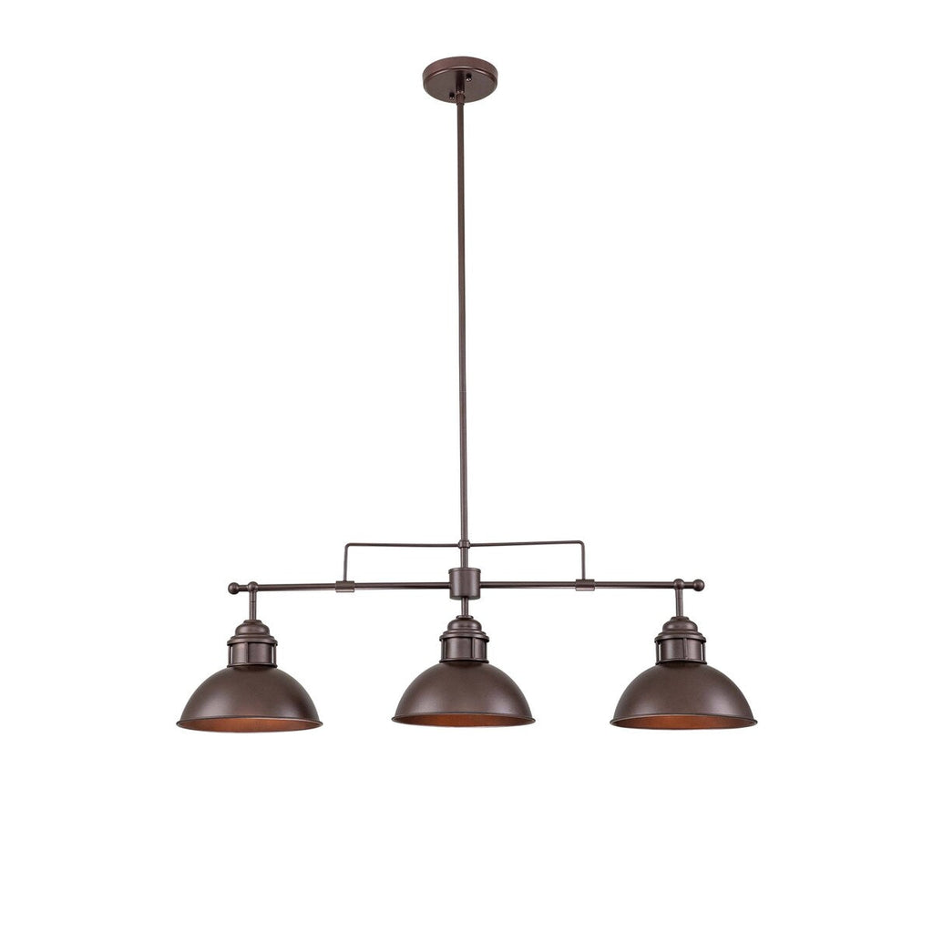 Suspension en forme de dôme de style industriel à 3 lampes, style ferme, en métal, pour îlot de cuisine linéaire, finition bronze huilé