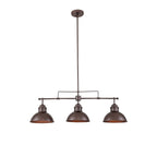 Suspension en forme de dôme de style industriel à 3 lampes, style ferme, en métal, pour îlot de cuisine linéaire, finition bronze huilé