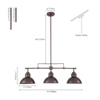 Suspension en forme de dôme de style industriel à 3 lampes, style ferme, en métal, pour îlot de cuisine linéaire, finition bronze huilé