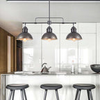 Suspension en forme de dôme de style industriel à 3 lampes, style ferme, en métal, pour îlot de cuisine linéaire, finition bronze huilé