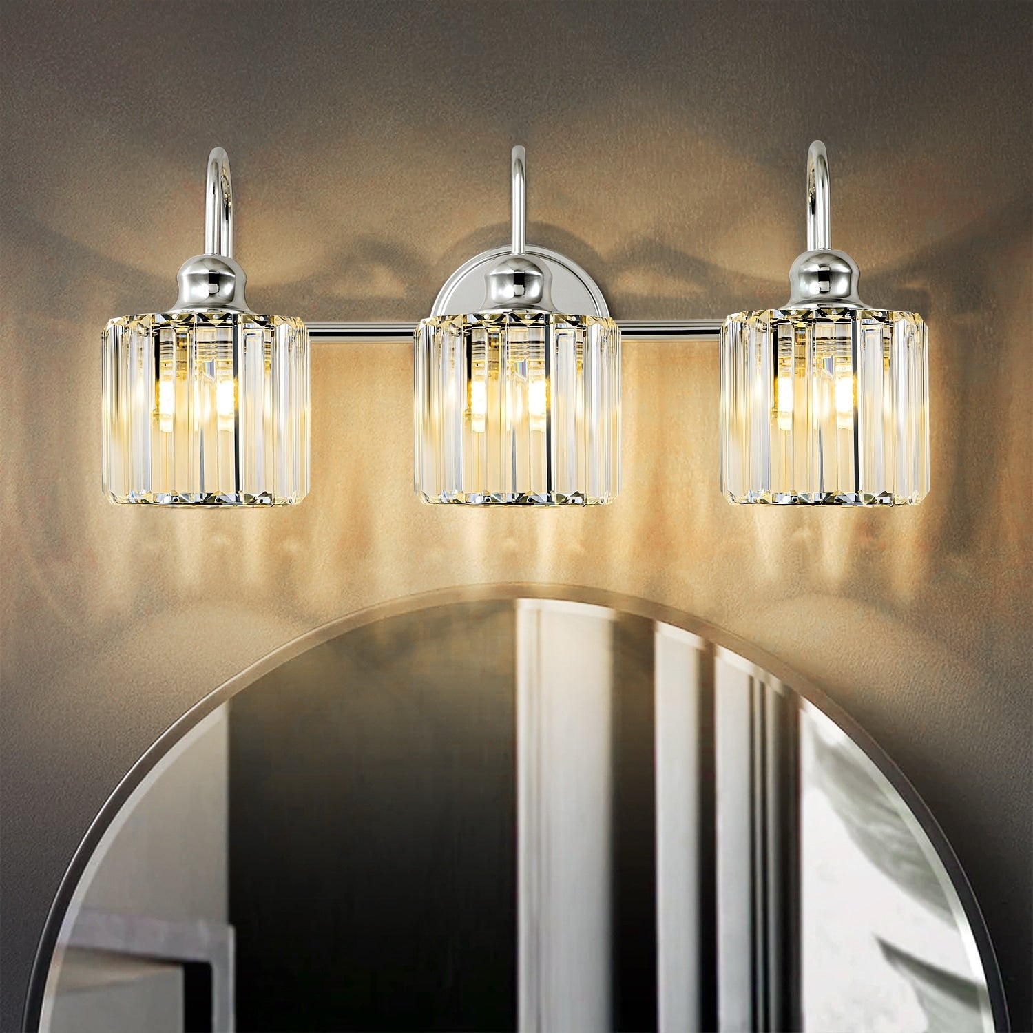 Applique murale de salle de bain moderne à 3 ou 4 lumières, en cristal, à intensité variable et linéaire, au-dessus du miroir