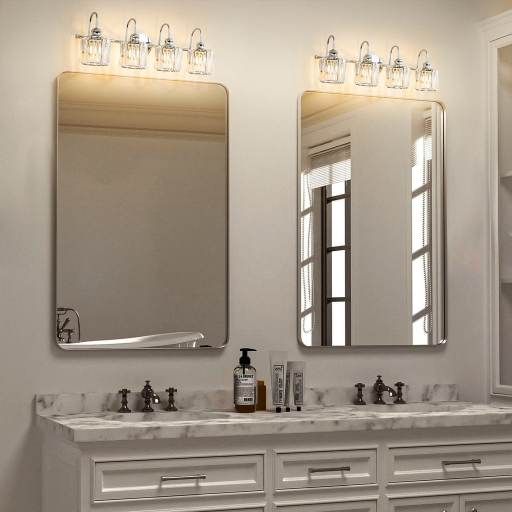 Applique murale de salle de bain moderne à 3 ou 4 lumières, en cristal, à intensité variable et linéaire, au-dessus du miroir