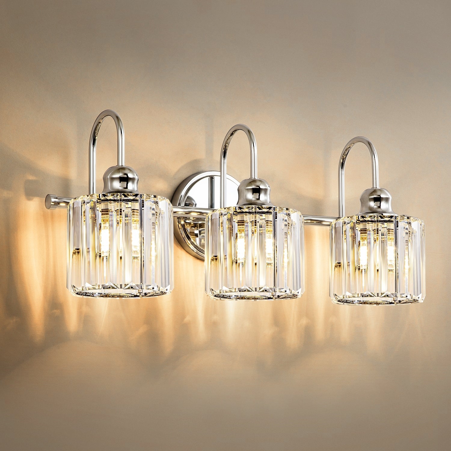 Applique murale de salle de bain moderne à 3 ou 4 lumières, en cristal, à intensité variable et linéaire, au-dessus du miroir