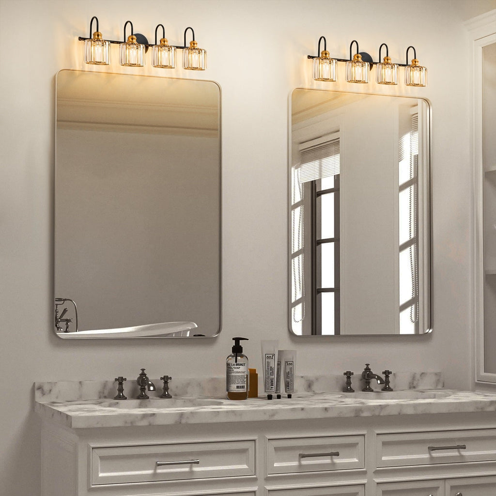Applique murale de salle de bain moderne à 3 ou 4 lumières, en cristal, à intensité variable et linéaire, au-dessus du miroir