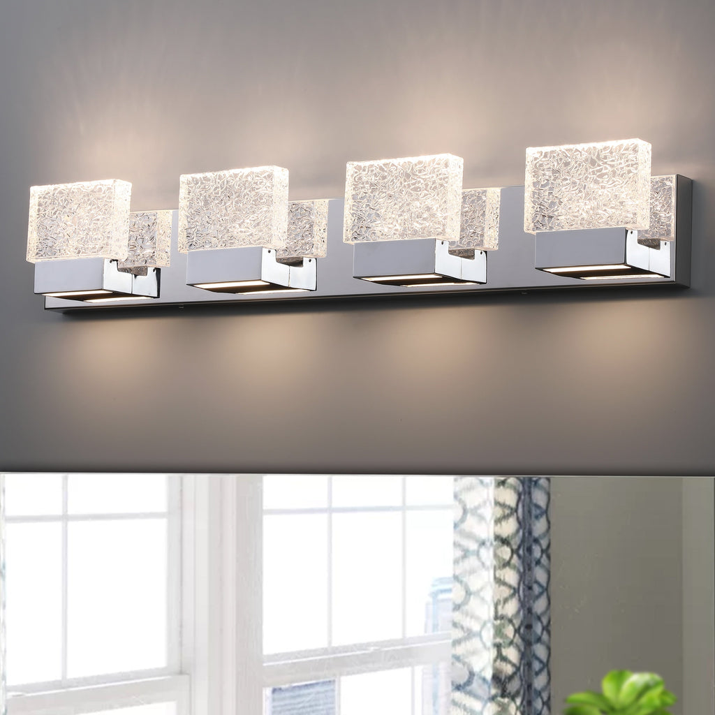 Applique murale à LED intégrée C Cattleya en acier inoxydable 3000 K avec abat-jour en verre artistique - Chrome