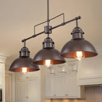 Suspension en forme de dôme de style industriel à 3 lampes, style ferme, en métal, pour îlot de cuisine linéaire, finition bronze huilé