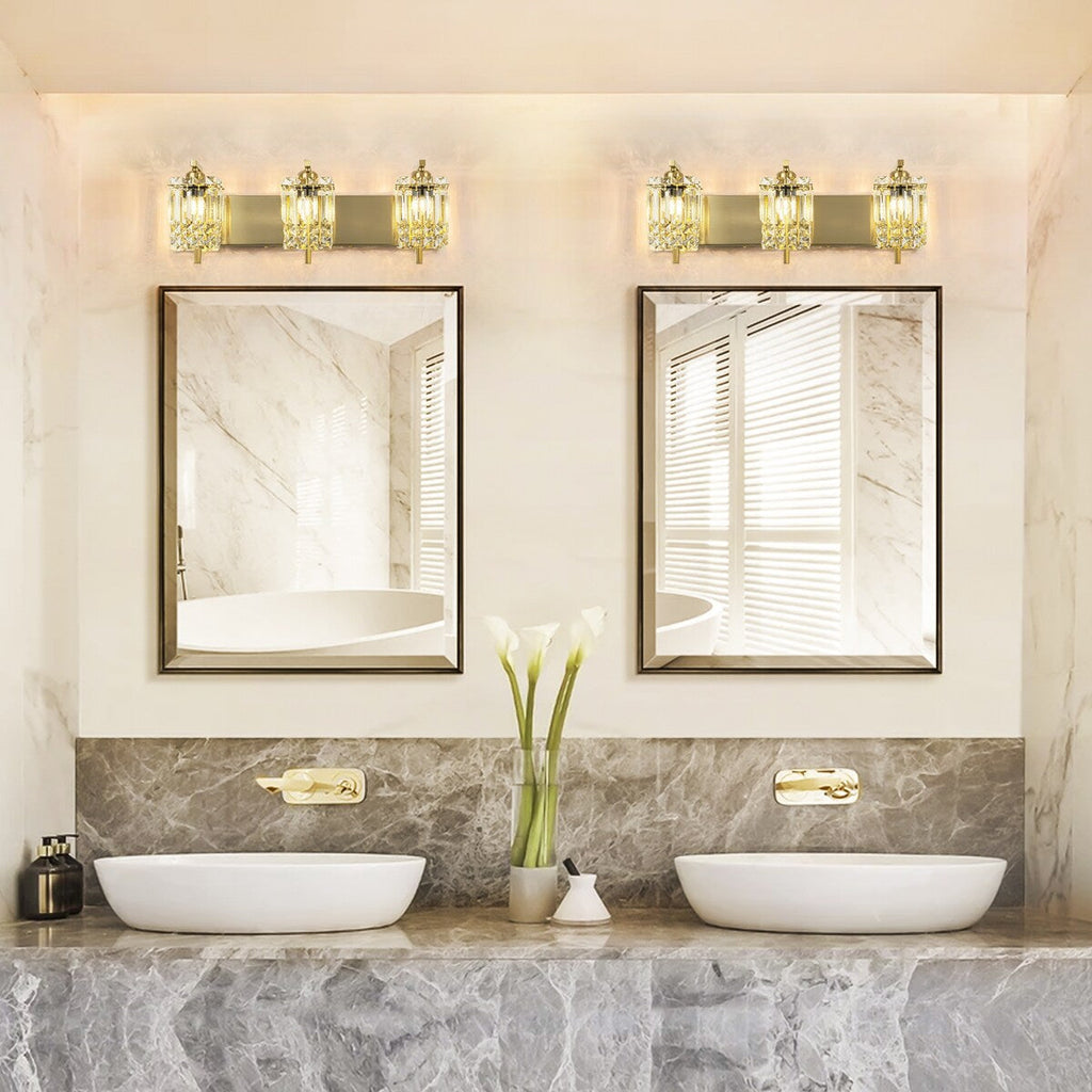 Applique murale en cristal à 3 lumières pour miroir de salle de bain moderne et glamour