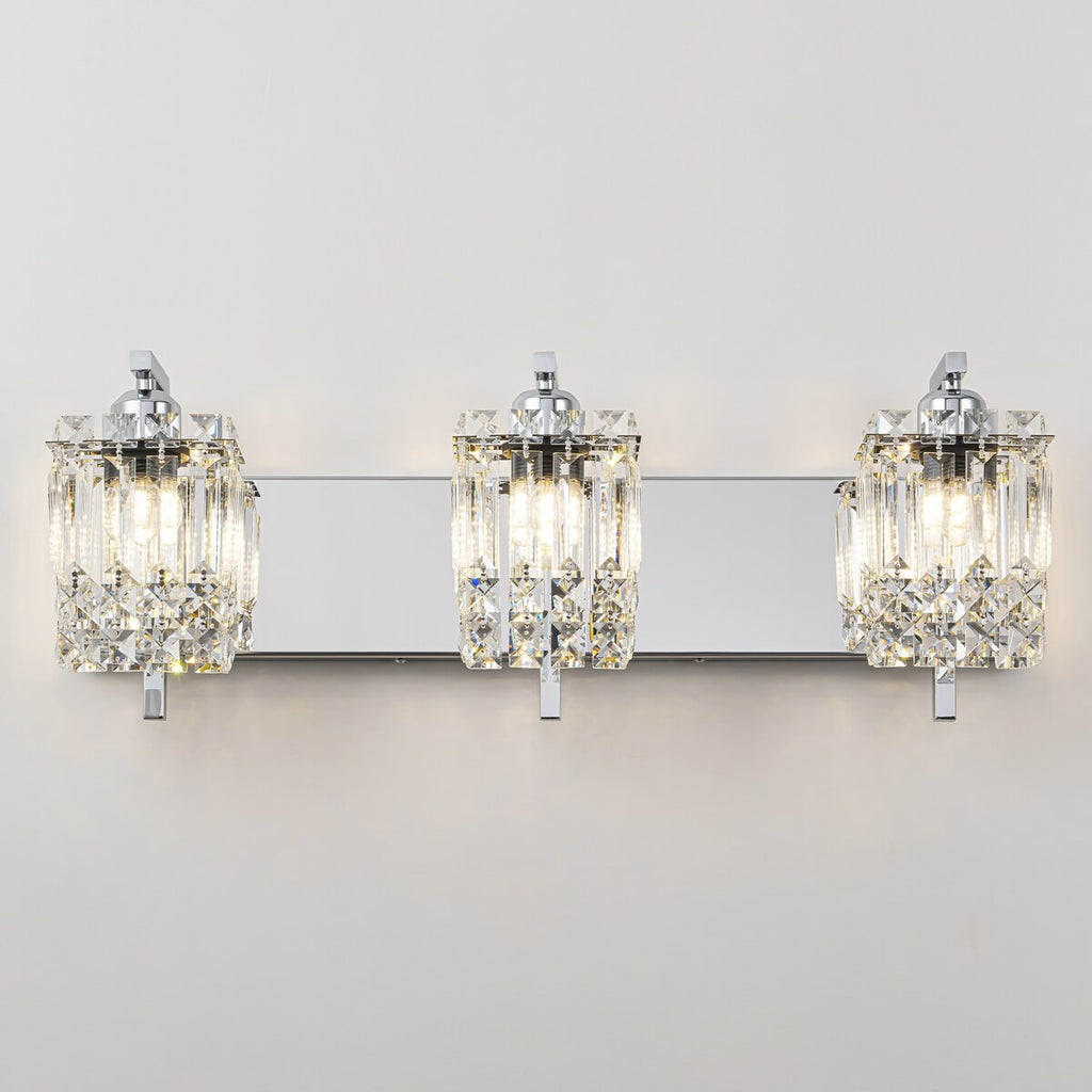 Applique murale en cristal à 3 lumières pour miroir de salle de bain moderne et glamour