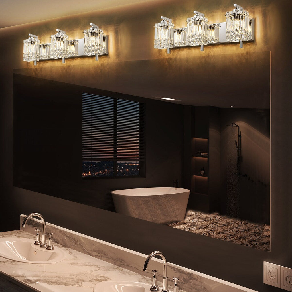 Applique murale en cristal à 3 lumières pour miroir de salle de bain moderne et glamour
