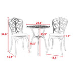 Ensemble de 3 tables et chaises papillon en aluminium pour patio extérieur avec trou pour parasol