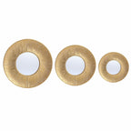 Ensemble de 3 miroirs muraux ronds en métal doré - 22,25 de diamètre x 2,36 de profondeur