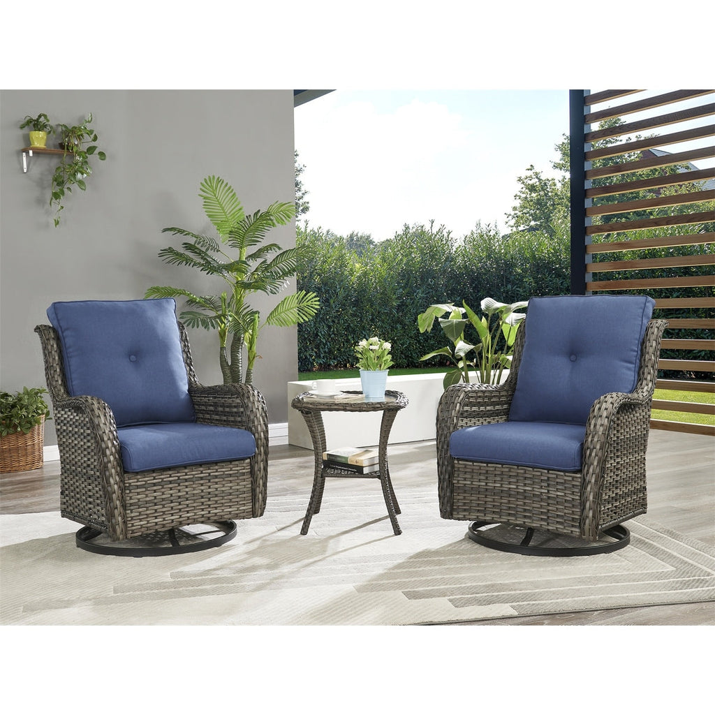 Fauteuil à bascule pivotant d'extérieur Gymojoy 3 pièces en osier avec coussin et table