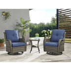 Fauteuil à bascule pivotant d'extérieur Gymojoy 3 pièces en osier avec coussin et table