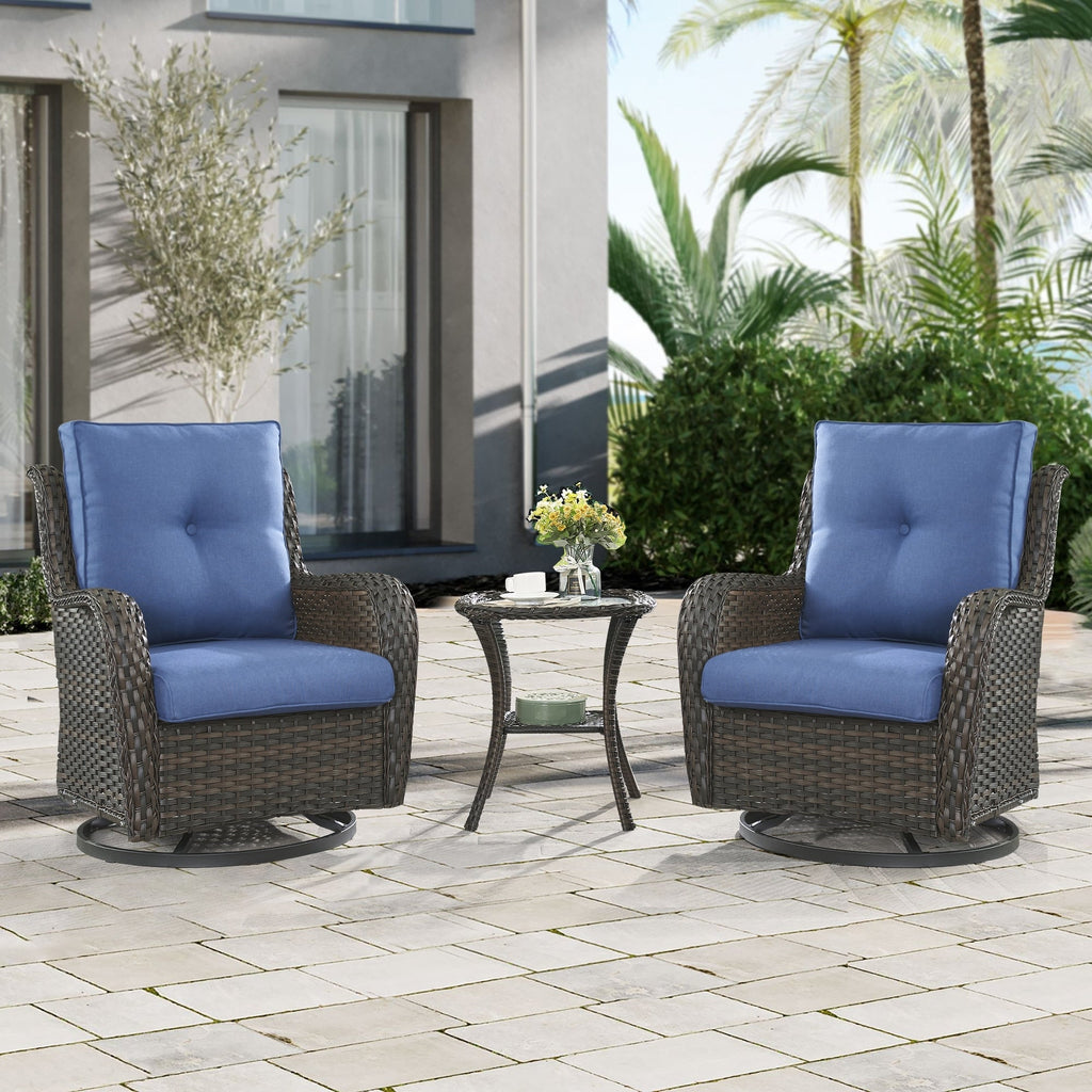 Fauteuil à bascule pivotant d'extérieur Gymojoy 3 pièces en osier avec coussin et table