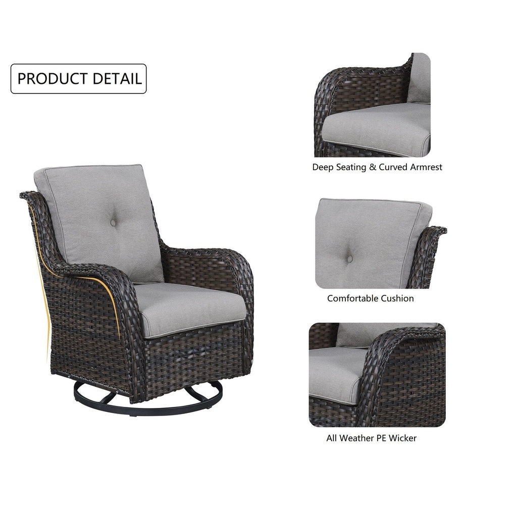 Fauteuil à bascule pivotant d'extérieur Gymojoy 3 pièces en osier avec coussin et table