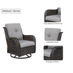 Fauteuil à bascule pivotant d'extérieur Gymojoy 3 pièces en osier avec coussin et table