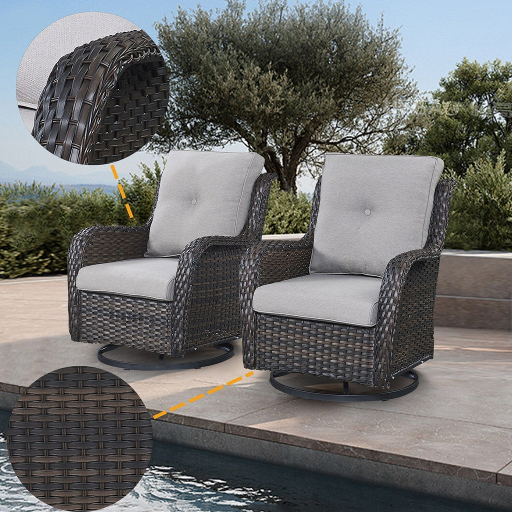 Fauteuil à bascule pivotant d'extérieur Gymojoy 3 pièces en osier avec coussin et table