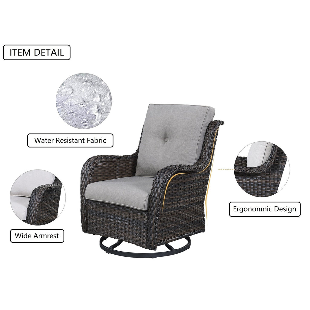 Fauteuil à bascule pivotant d'extérieur Gymojoy 3 pièces en osier avec coussin et table