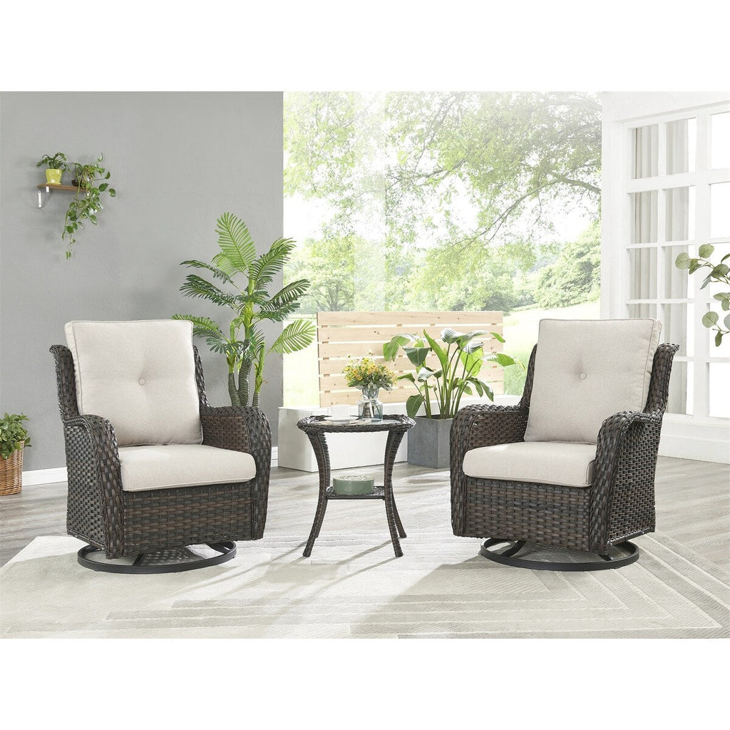 Fauteuil à bascule pivotant d'extérieur Gymojoy 3 pièces en osier avec coussin et table