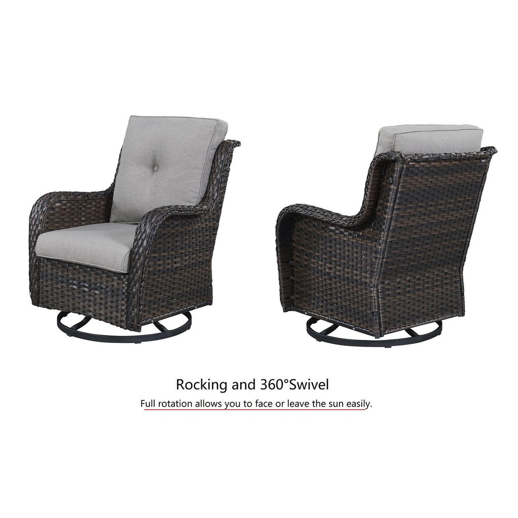 Fauteuil à bascule pivotant d'extérieur Gymojoy 3 pièces en osier avec coussin et table