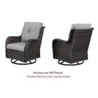 Fauteuil à bascule pivotant d'extérieur Gymojoy 3 pièces en osier avec coussin et table