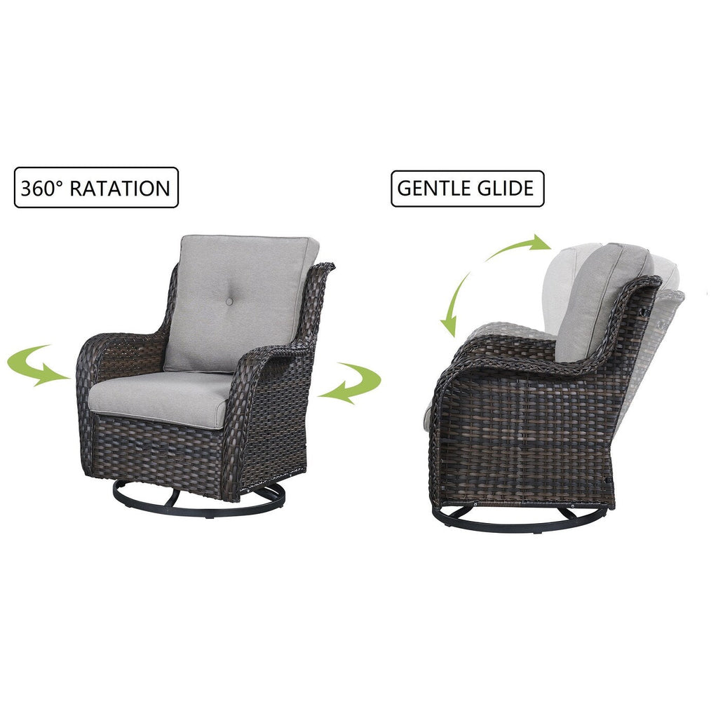 Fauteuil à bascule pivotant d'extérieur Gymojoy 3 pièces en osier avec coussin et table