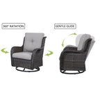 Fauteuil à bascule pivotant d'extérieur Gymojoy 3 pièces en osier avec coussin et table