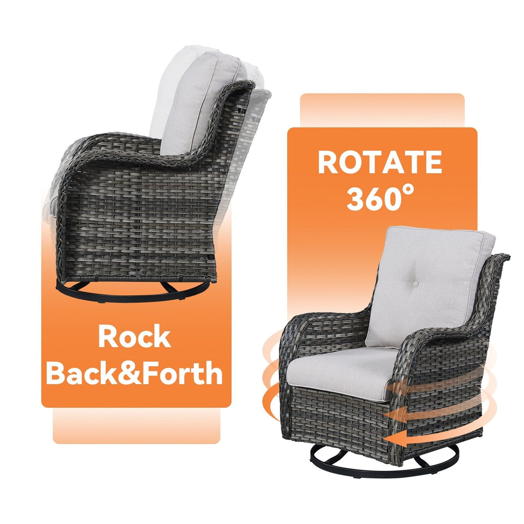 Fauteuil à bascule pivotant d'extérieur Gymojoy 3 pièces en osier avec coussin et table