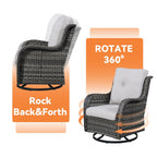 Fauteuil à bascule pivotant d'extérieur Gymojoy 3 pièces en osier avec coussin et table