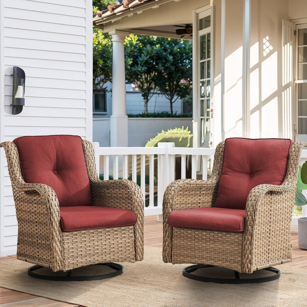 Fauteuil à bascule pivotant d'extérieur Gymojoy 3 pièces en osier avec coussin et table