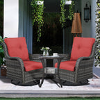 Fauteuil à bascule pivotant d'extérieur Gymojoy 3 pièces en osier avec coussin et table