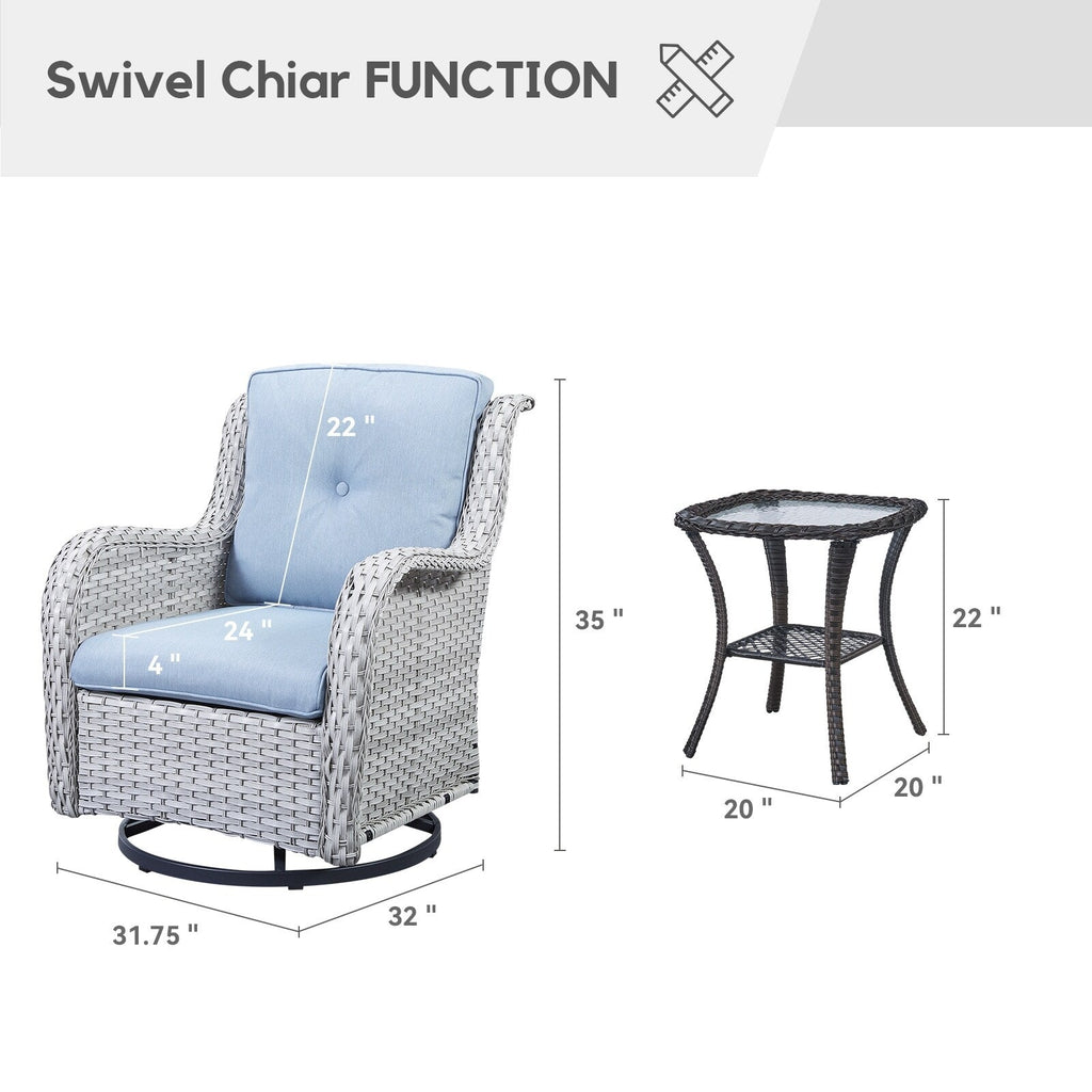 Fauteuil à bascule pivotant d'extérieur Gymojoy 3 pièces en osier avec coussin et table