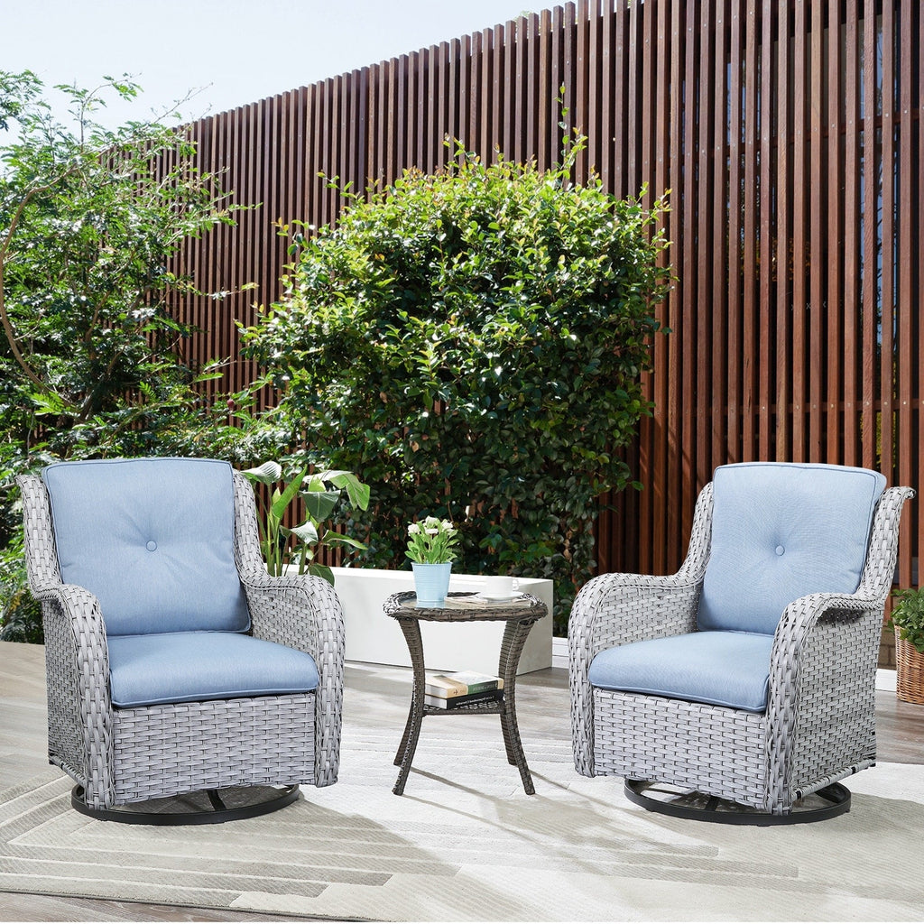 Fauteuil à bascule pivotant d'extérieur Gymojoy 3 pièces en osier avec coussin et table