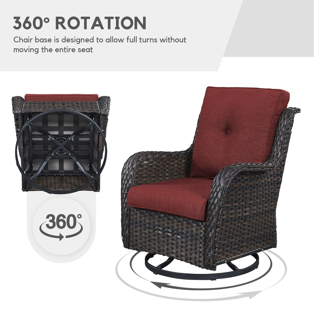 Fauteuil à bascule pivotant d'extérieur Gymojoy 3 pièces en osier avec coussin et table