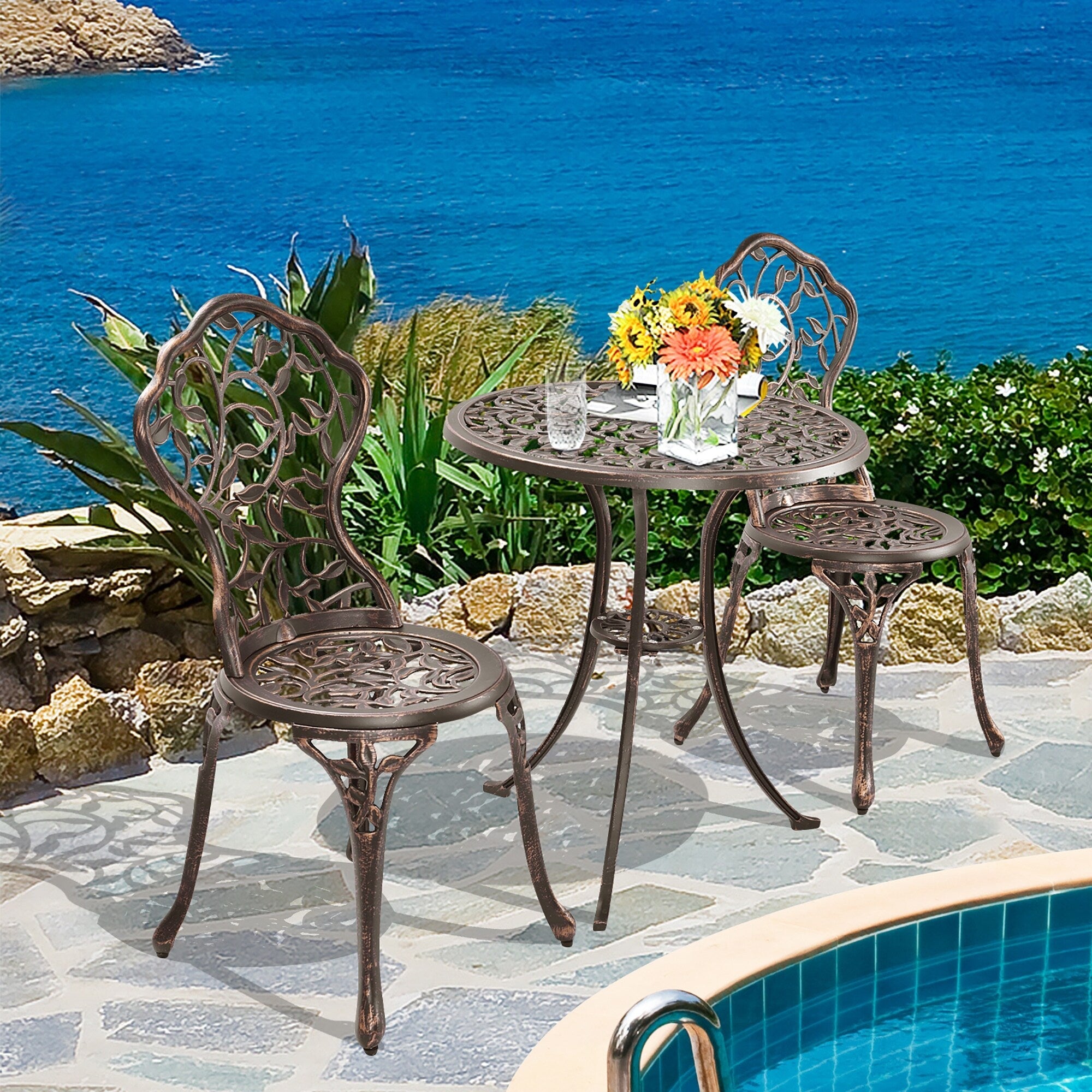 Ensemble de bistrot d'extérieur 3 pièces, ensemble de meubles de patio, ensemble table et chaises