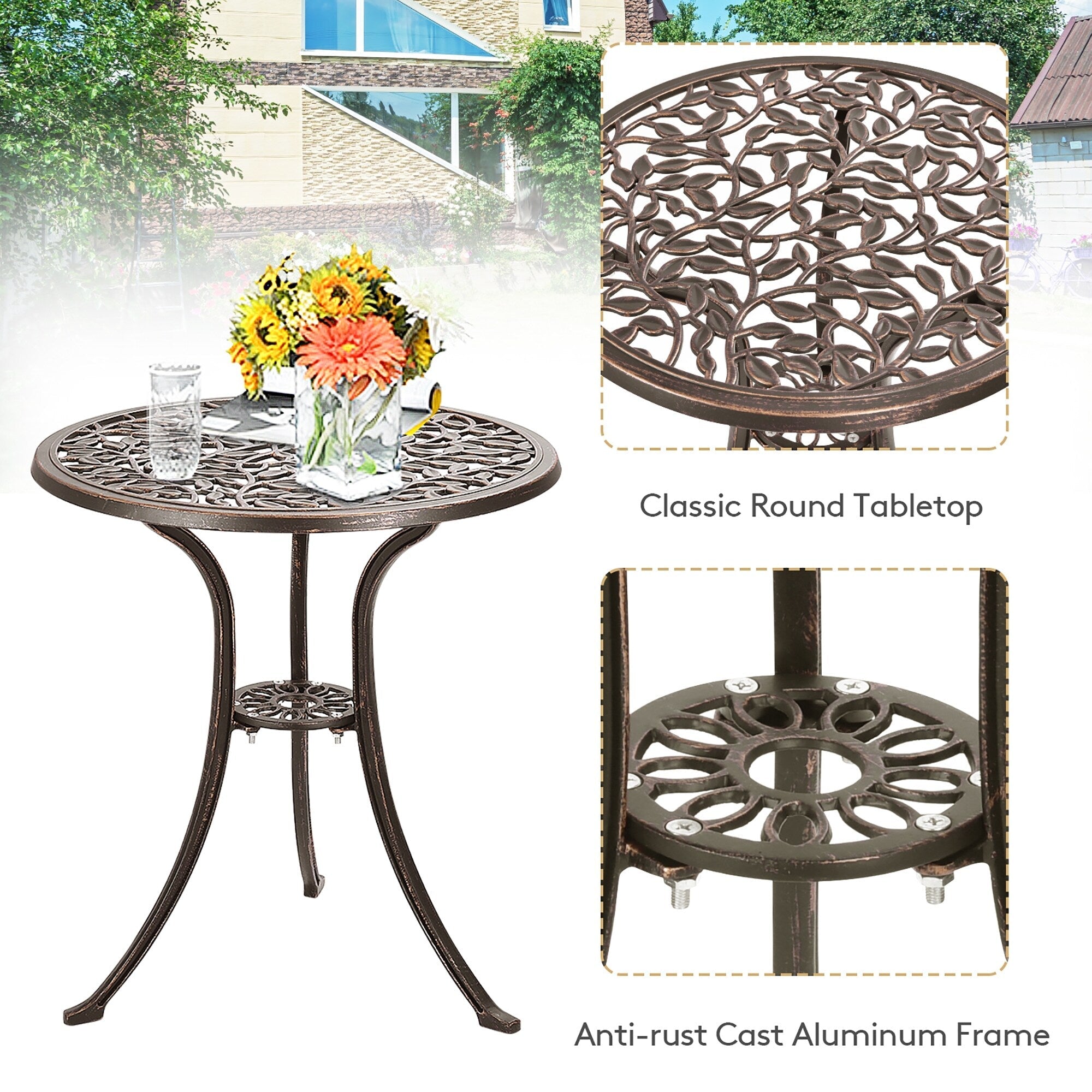Ensemble de bistrot d'extérieur 3 pièces, ensemble de meubles de patio, ensemble table et chaises