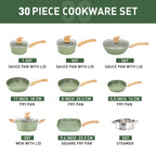 Batterie de cuisine et ustensiles de cuisson en granit de 30 pièces, ensemble de poêles de cuisson, ensemble de casseroles et poêles antiadhésives