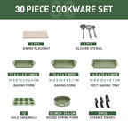 Batterie de cuisine et ustensiles de cuisson en granit de 30 pièces, ensemble de poêles de cuisson, ensemble de casseroles et poêles antiadhésives