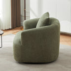 Fauteuil pivotant à 360°, fauteuil d'appoint Boucle 38,2" avec coussin décoratif, fauteuil rembourré en forme de tonneau avec accoudoirs incurvés