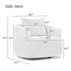 Fauteuil pivotant à 360°, fauteuil d'appoint Boucle 38,2" avec coussin décoratif, fauteuil rembourré en forme de tonneau avec accoudoirs incurvés