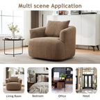 Fauteuil pivotant à 360°, fauteuil d'appoint Boucle 38,2" avec coussin décoratif, fauteuil rembourré en forme de tonneau avec accoudoirs incurvés