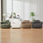Fauteuil pivotant à 360°, fauteuil d'appoint Boucle 38,2" avec coussin décoratif, fauteuil rembourré en forme de tonneau avec accoudoirs incurvés