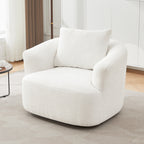 Fauteuil pivotant à 360°, fauteuil d'appoint Boucle 38,2" avec coussin décoratif, fauteuil rembourré en forme de tonneau avec accoudoirs incurvés