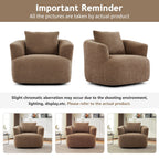 Fauteuil pivotant à 360°, fauteuil d'appoint Boucle 38,2" avec coussin décoratif, fauteuil rembourré en forme de tonneau avec accoudoirs incurvés