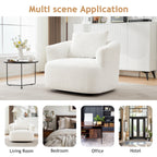 Fauteuil pivotant à 360°, fauteuil d'appoint Boucle 38,2" avec coussin décoratif, fauteuil rembourré en forme de tonneau avec accoudoirs incurvés