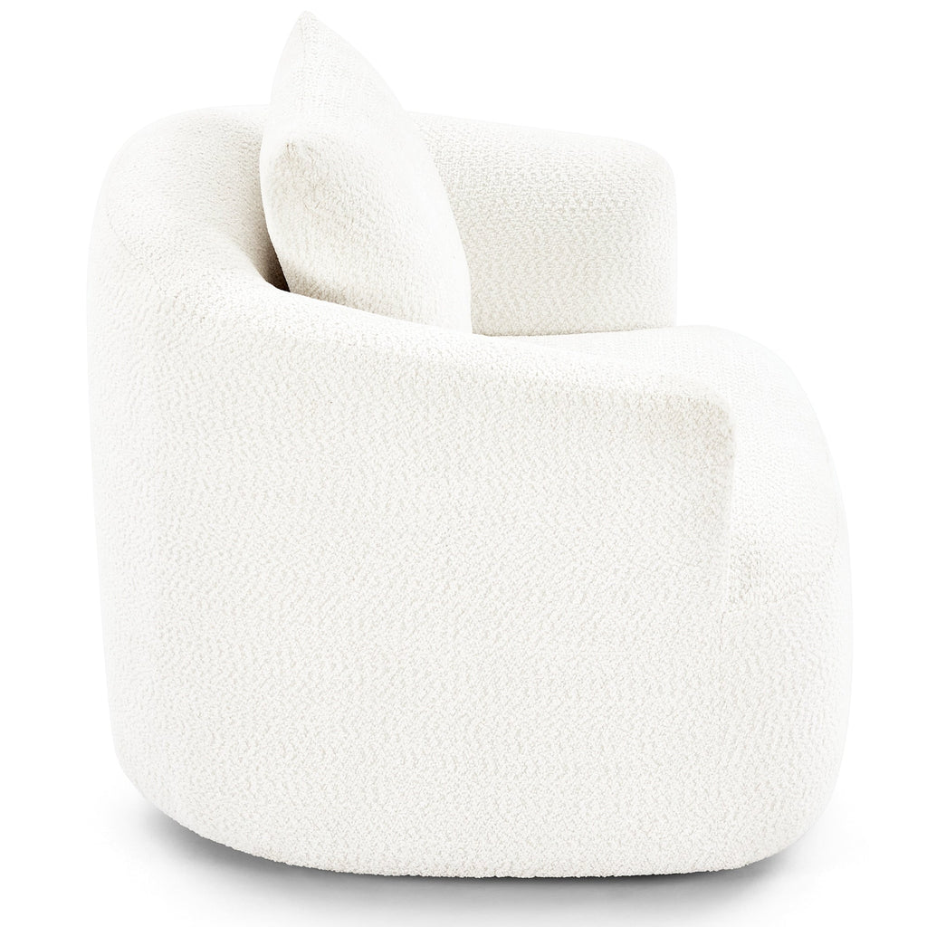 Fauteuil pivotant à 360°, fauteuil d'appoint Boucle 38,2" avec coussin décoratif, fauteuil rembourré en forme de tonneau avec accoudoirs incurvés