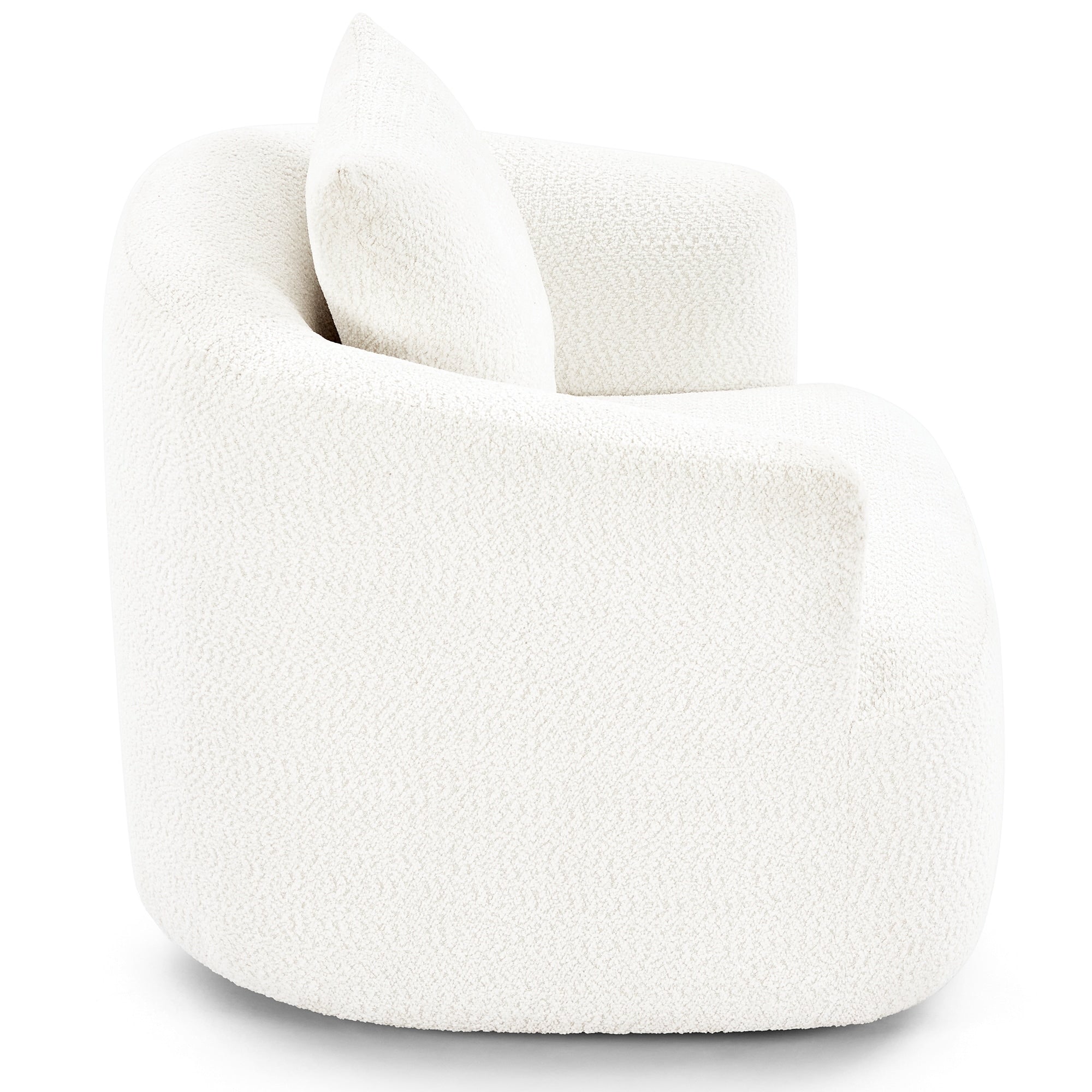 Fauteuil pivotant à 360°, fauteuil d'appoint Boucle 38,2" avec coussin décoratif, fauteuil rembourré en forme de tonneau avec accoudoirs incurvés