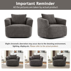 Fauteuil pivotant à 360°, fauteuil d'appoint Boucle 38,2" avec coussin décoratif, fauteuil rembourré en forme de tonneau avec accoudoirs incurvés