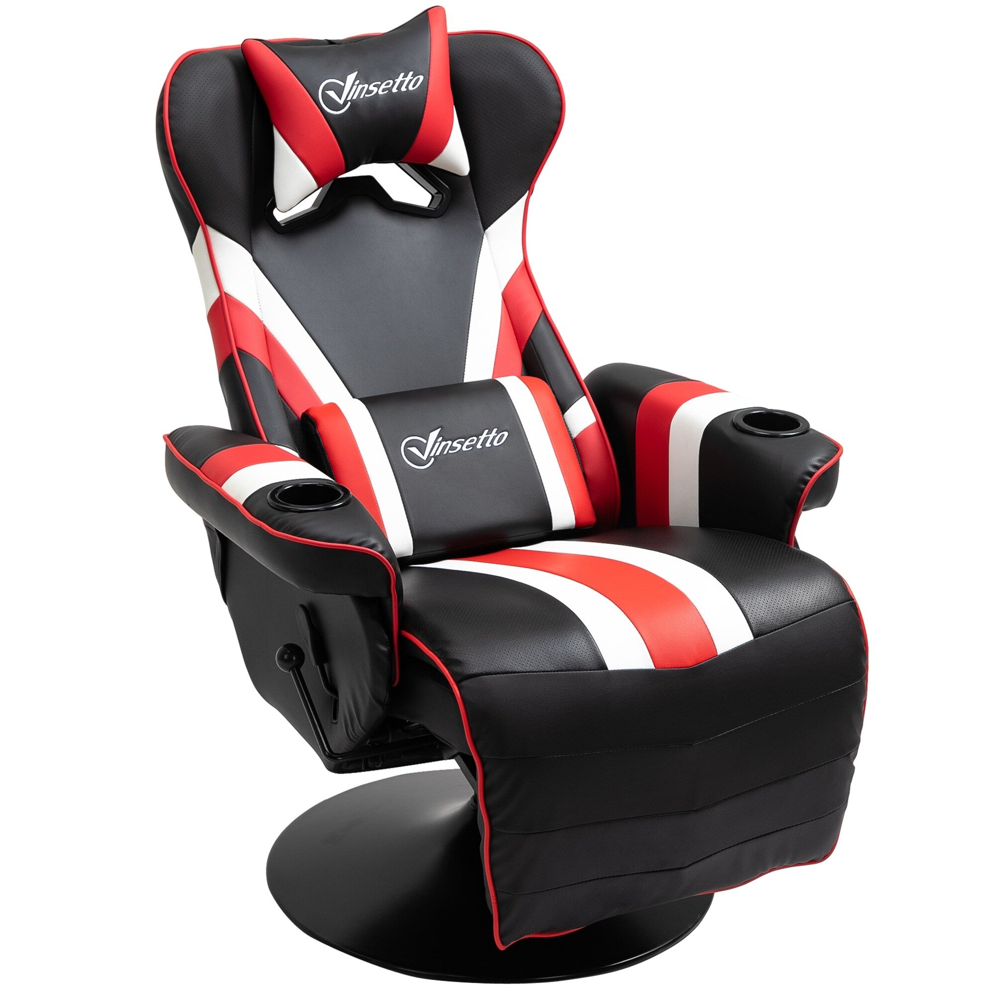Fauteuil de jeu inclinable pivotant à 360°, style course, avec support lombaire, repose-pieds et deux porte-gobelets pour salle de jeux