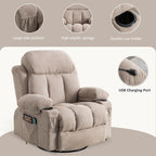 Fauteuil inclinable pivotant à 360° avec massage, chauffage, port USB et porte-gobelets